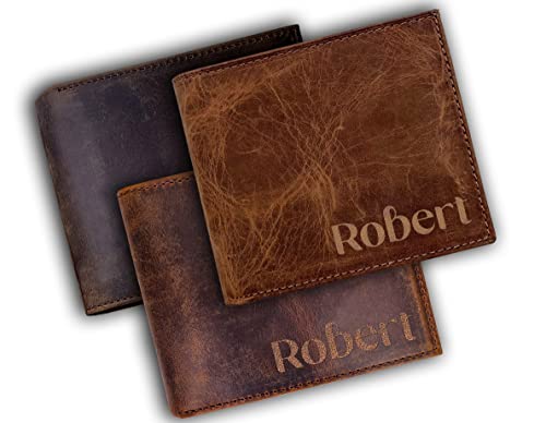 Personalized Mens Wallet,Genuine Leather Wallet, Custom Men Wallets for Him, Husband, Dad, Boyfriend, Groom, Gift for Birthday, Anniversary, Christmas, Fathers Day (Brown)