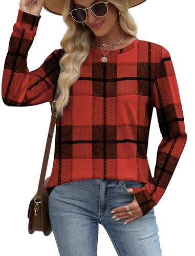 Image of WIHOLL Sweatshirt for Women Crewneck Long Sleeve Shirts Curved Hem Lightweight Sweaters Fall Clothes 2025