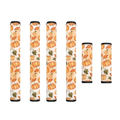 Image of Refrigerator Door Handle Covers Set of 6 Kitchen Electrical Appliance Decor Handles Keep Clean Anti-Slip Refrigerator Accessories Home Decor, Pumpkin Leaves Autumn Thanksgiving Orange