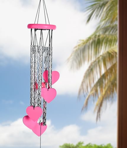 Image of ZAICUS Pink Heart Wind Chime - Heart-Shaped Hanging Decor - Wind Chime for Home - Home Decor Items for Valentine's Day & Special Moments