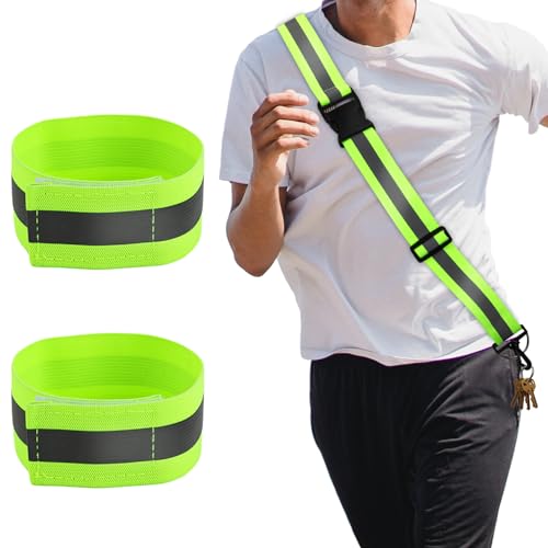 XIHIRCD Reflective Shoulder Strap & 2pcs Reflective Wristband, Reflective Running Wrist Band Gear High Visibility Belt Safety Armband Sash for Night Running Walking
