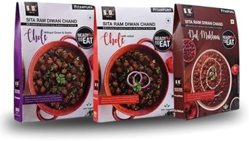 Sita Ram Diwan Chand Ready To Eat Pack Of 3, Dal Makhani, Chole Without Onion Garlic, Chole With Onion | No Preservatives | No Artificial Flavors | 100% Natural Ingredients & Vegetarian | Tasty Snacks