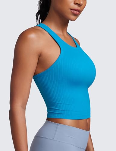 Image of CRZ YOGA Seamless Rib Racerback Crop Tank | Light Support, Removable Pads, Yoga, Ribbed, Racerback, Longline Sports Bras for Women