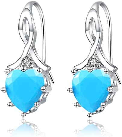 Lovans Birthstone Dangle Earrings for Women Girls 925 Sterling Silver Love Heart Crystal Hoop Earrings for Mother's Day Valentine's Day Anniversaries Birthday Jewellery Gifts
