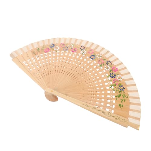 NIYANGLE Abanico Plegable de Madera Español Retro, Abanicos de Madera para Boda Doble Cara Floral Azul, Ventilador de Mano Portátil para Fiestas y Decoración Elegante