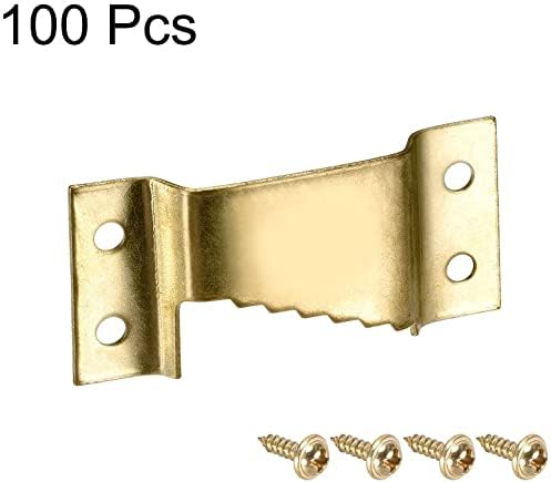 A set of 100 gold-colored picture hangers and accompanying screws, indicating the quantity included in the package.