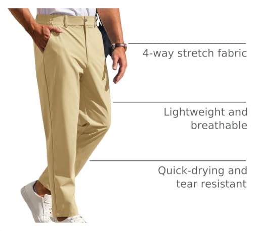 Image of Runcati Mens Stretch Golf Pants Casual Dress Pants Work Trousers | Slim Fit, Quick Dry, Lightweight, Comfy, Slacks, Pockets, Elastic Waist, Tapered, Cropped, 30 inch, 29 inch, Chino