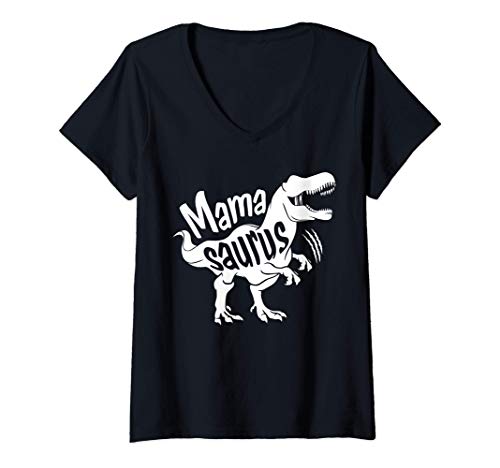 Femme Mama Saurus Dinosaur Shirt - Cadeau de fête des mères T-Shirt avec Col en V