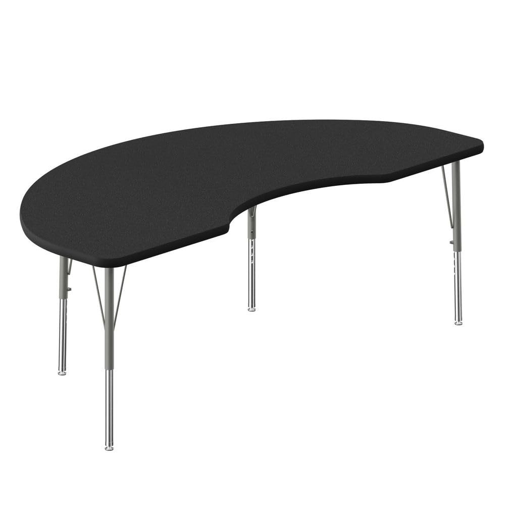 Correll 36"x72" Kidney Shaped Classroom Activity Table, Height Adjustable (19"-29"), Black Granite Durable Thermal Fused Laminate Top, Silver Mist Base, Black Edge, School Furniture, Made in The USA