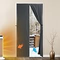 Magnetic Door Insulation Cover,Thicker Layered Fabric Thicker Doorway Thermal Curtains,Temporary Fabric Door Seal Cover,Keep Warm Winter,Dark Grey Fabric Door Window Insulation kit for Winter