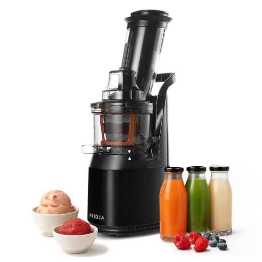 Fridja f1900 Cold Press Juicer, 240W Masticating Slow Juicer with 78mm (3”) BPA-Free Wide Chute, Black Stainless Steel body, Juice, Vegan Nut Milks, Sorbet, Ice Cream, Easy to Clean