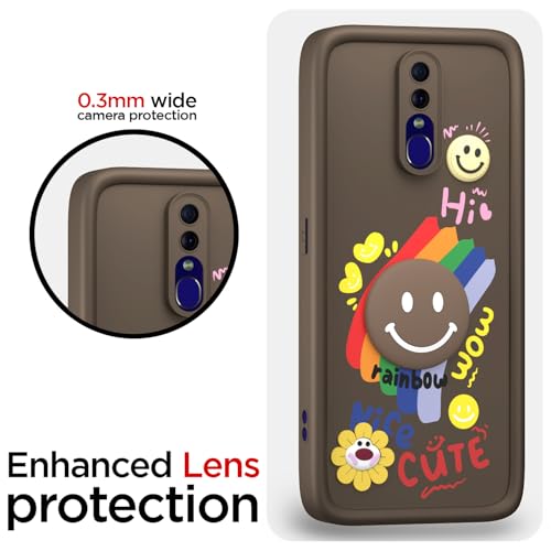 Image of Pikkme Back Cover for Oppo F11 | Soft Silicone| Cute Rainbow Smile & 3D Cartoon Flower Design | Shockproof Raised Camera Protection Bumper Case (Brown)