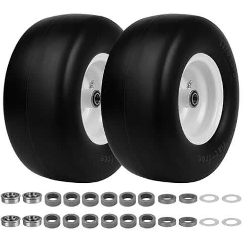 13x6.50-6 Flat Free Lawn Mower Tires by PANDEELS - 3/4" or 5/8" Ball Bearing, 4"-7.2" Centered Hub, 13 x 6.5 x 6 Zero Turn Front Tire for Riding Lawn Mower Garden Tractor (2 Pack) Cover