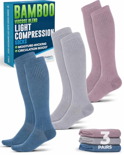 Image of Doctor's Select Bamboo Viscose Light Compression Socks for Women & Men - 3 Pairs, 8-15 mmHg Compression Socks, Knee High