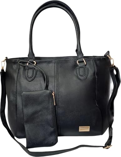Bolsa Feminina Grande de Mão e Ombro Transversal em Couro Lateral Espaçosa Trabalho Faculdade Sacola Necessarie (Preta)