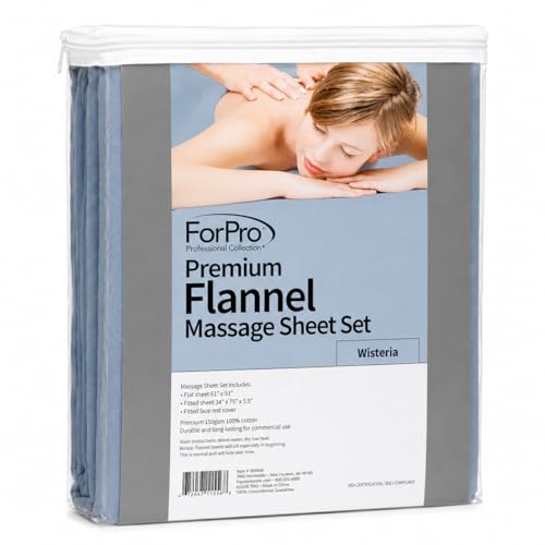 Image of ForPro Premium Flannel 3-Piece Massage Sheet Set, Wisteria, for Massage Tables, Includes Massage Flat Sheet, Massage Fitted Sheet, and Massage Fitted Face Rest Cover