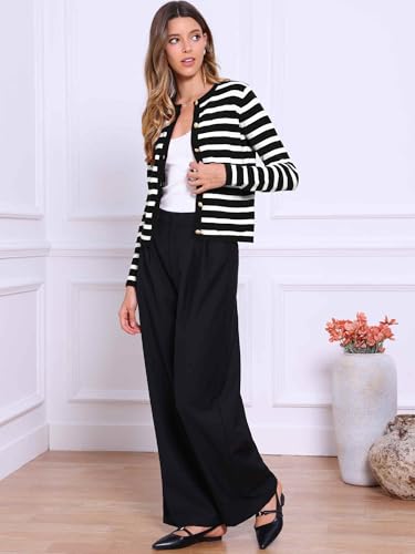Allegra K Striped Cardigan Sweaters for Women's Lightweight Crew Neck Button Down Knit Jackets4