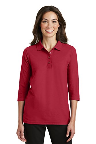 Port Authority Women's Silk Touch 3/4-Sleeve Polo Shirt Red