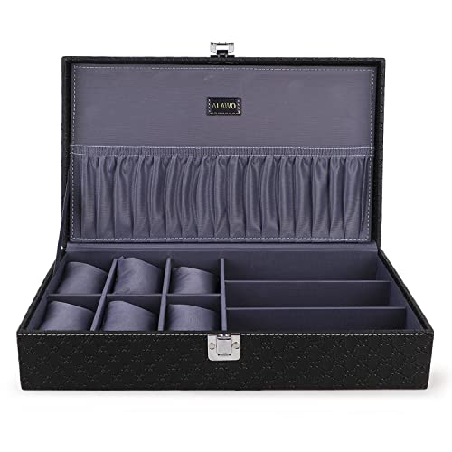 ALAWO Watch Box Organizer and Sunglasses Case Holder with 6 Slots for Watches and 3 Slots for Sunglasses Black & Gray color