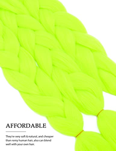 Yamel Braiding Hair Extension,Kanekalon Braiding Hair for Braiding Crochet Twist Box Braids Hair 24Inch 3pcs Greenish Yellow Jumbo Braiding Hair - Image 3