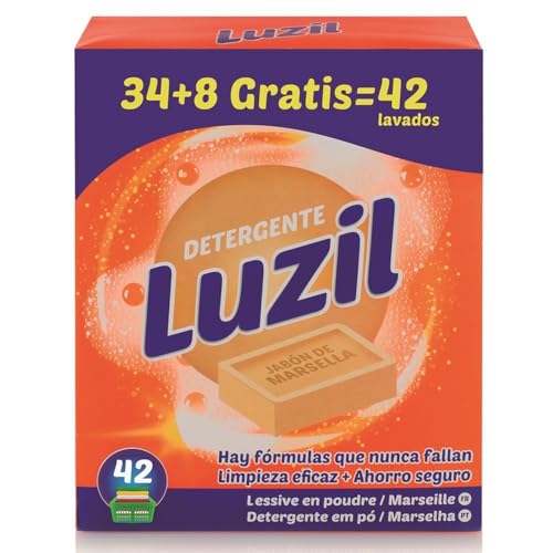 Luzil Detergente en Polvo Jabón de Marsella 38 lavados, 2.28 kg