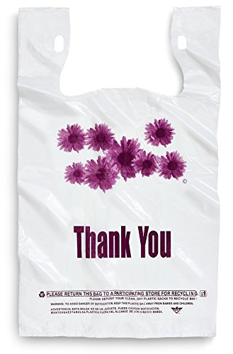 Purple Flower Thank You Plastic Heavy Duty Shopping Bags - 500 pcs/case