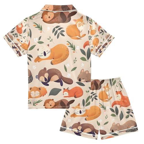 senya Wild Sleeping Animals Satin Summer Pajama Sets Silk Short Sleeve Button Down Sleepwear2