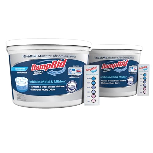 DampRid Hi-Capacity Fragrance Free Absorber Bucket, 2 lb. 15.5 oz. with Detection Strip, 2 Pack