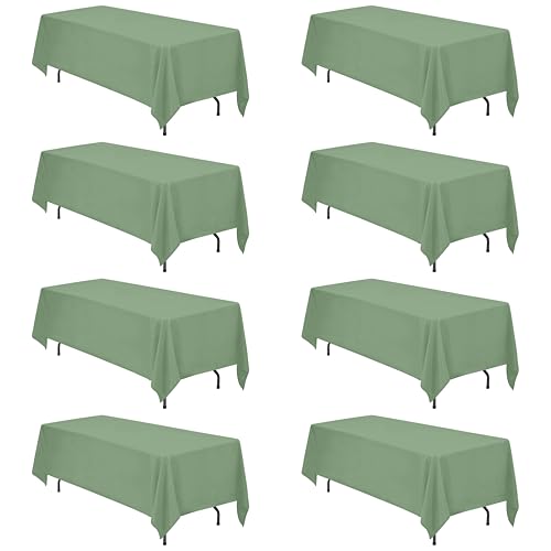 Image of BRILLMAX 8 Pack Sage Green Tablecloth 70x120 Inch for 6-8ft Rectangle Table | 150 GSM Polyester Fabric, Universal Fit, Water, Stain & Wrinkle Resistant Cloth Cover for Wedding Reception Banquet Party