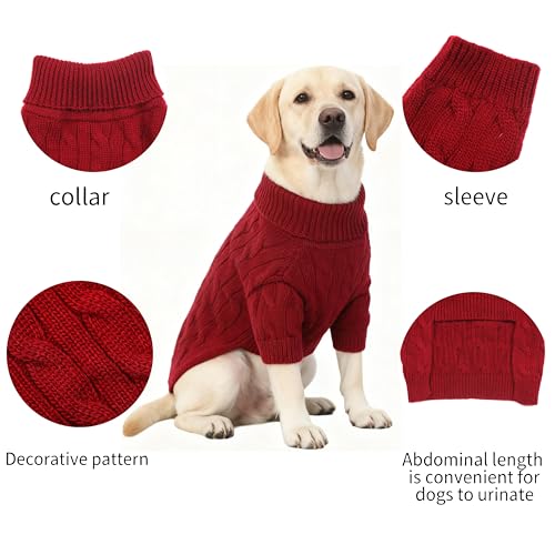 Image of Small /Medium Dog Sweater, Warm Dog Winter Coat w /Sleeves, Comfortable High Neck Premium Dog Clothes for Labrador-Best for Holidays, Daily Walks XL Deep Red