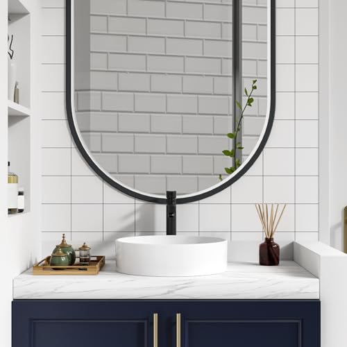 GAOMON Vessel Sink Round, 18"x18" Bathroom Sink White Ceramic Lavatory Vanity Above Counter Vessel Sink Art Basin - white