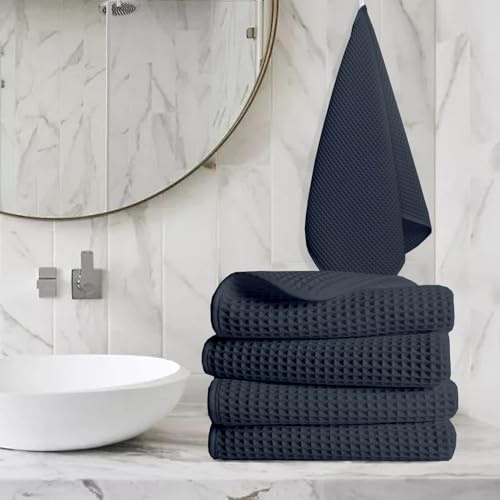Image of Pure Cotton Waffle Towel | Lightweight | Anti Microbial and Water Absorbent | Soft Touch Quick Drying Hand Towels (Charcoal, Pack of 4)