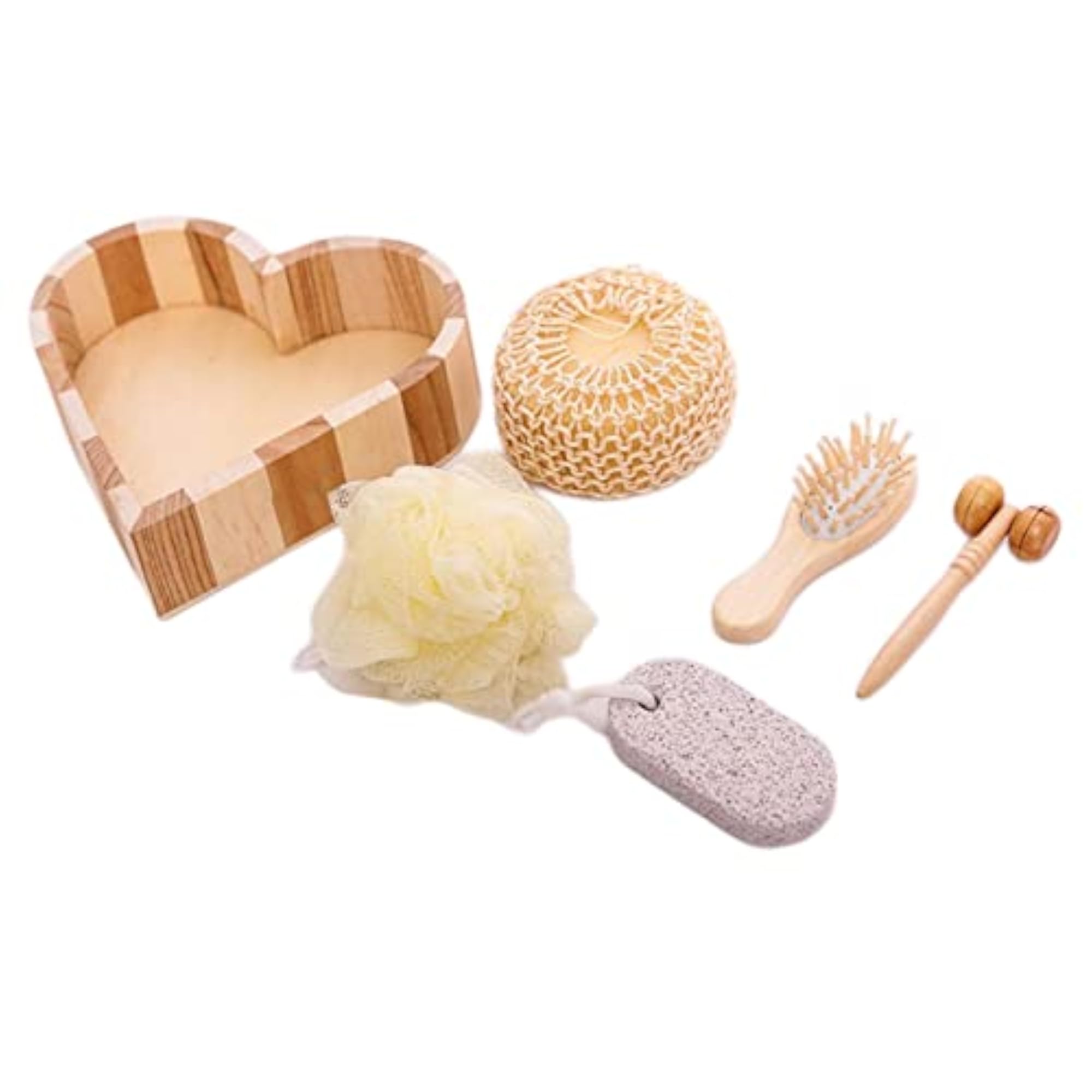 5pc Bath Set in Heart Wooden Box for Body and Foot SPA
