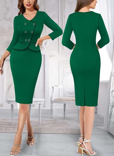 VFSHOW Womens 2024 Fall Work Business Dresses Double Breasted V Neck Office Slimming Peplum Pencil Sheath Dress2