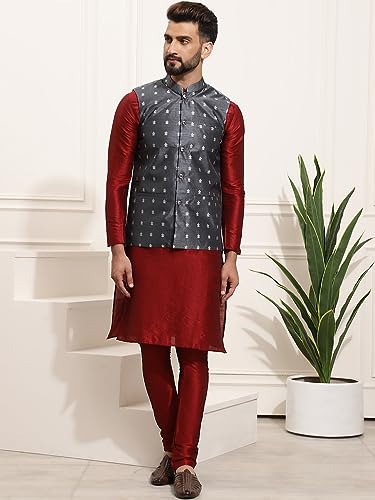 Image of SOJANYA (Since 1958 Men's Silk Blend Kurta Pyjama & Printed Nehru Jacket Combo