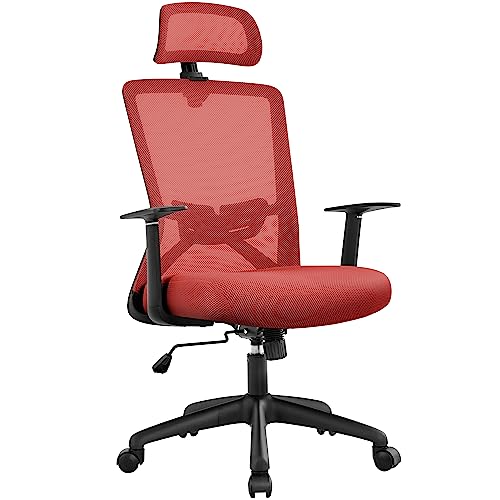 Yaheetech Silla Oficina Ergonómica Silla De Ruedas Con Reposacabezas Ajustable Soporte Lumbar Silla Escritorio Despacho Respaldo Alto Rojo