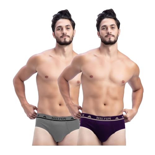 Image of Milton Mens Pure Cotton Solid Briefs|Soft Breathable Underwear for Men|Outer Elastic Comfort Fit Waistband|Skin-Friendly Essentials|Multi-Color, Color Name May Vary as per Availability|Pack of 2