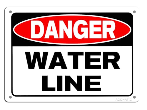 ACONATIC WATER LINE Sign,Danger Sign,Safety Warning Sign "WATER LINE" 8"X12" Aluminum Metal Sign