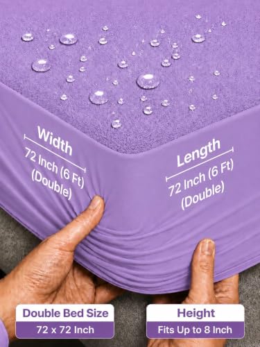 Image of Waterproof Mattress Protector Double 72x72 inch (6x6ft) | Elastic Fitted Bedsheet | Soft & Durable Gadda Cover Dustproof By Bharat Griha BG16 (Purple, Double 72x72 inch (6x6ft), Mattress Cover)