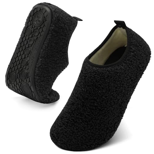 QFH Womens & Mens Cozy House Slippers - Portable Travel Shoes with Flexible Rubber Sole & Soft Velvet Lining