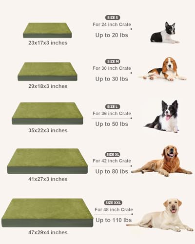 Image of KSIIA Orthopedic Dog Bed for Extra Large Dogs with Waterproof, Green, 47x29 | Deluxe Soft Plush Dog Crate Bed, Washable Pet Mat with Removable Cover & Egg Crate Foam for Extra Large Dogs Sleeping