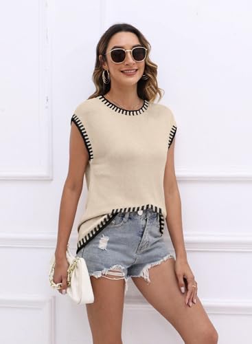 Image of ETCYY Cap Sleeve Sweater Tops Sleeveless Vest Summer Shirts Trendy 2024 Tank Tops Spring Clothes Striped Knitted Tops