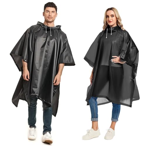 Image of ORILEY EVA Raincoat Poncho 70 GSM with Adjustable Hood Full Sleeves Knee Length Unisex Universal Size Water Resistant Outdoor Rainwear for Bike Riders Men and Women (Pack of 1, Black)