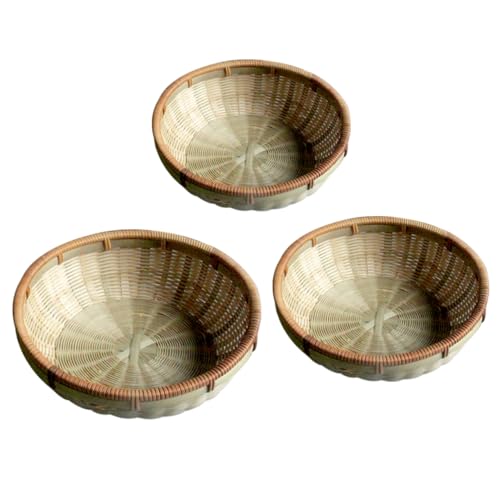 Ciieeo 3Pcs Storage Baskets Handmade Desktop Organizers for Bread Fruits Vegetables Versatile Kitchen Home Decor Green