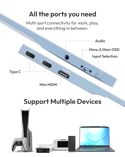 Image of Pixio PX160 Wave Blue Portable Monitor 15.6 inch 60Hz FHD 1080p IPS Panel HDR Screen Cover Stand USB-C HDMI Laptop Screen Extender Portable Monitor for Laptop, PC, Console, Phone