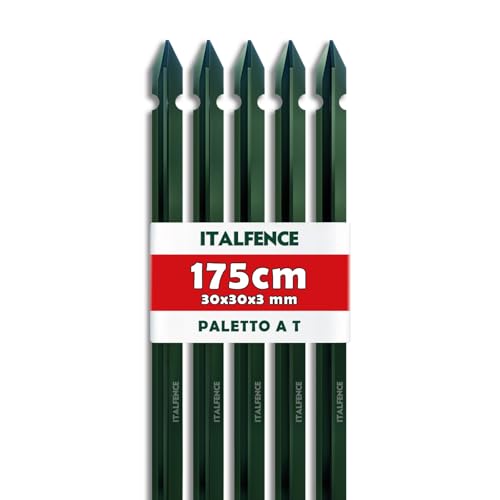 Italfence - Palo a T H175cm 30x30x3mm in ferro plastificato per recinzione verde [10 pezzi]