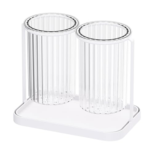 Aquafix 箸立て プラスチック製 箸水切り キッチン箸立て ツール立て 箸食器入れ 箸立て-ダブル キッチン用品(ホワイト)