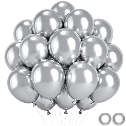 Wayfun Ballon Argenté Métallique 52 Pcs, Chromé Argent Ballons Anniversaire Argenté Ballons de Baudruche, Hélium Ballon Argent Métallisé Gonflable pour Decoration...