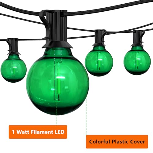 Image of 15 Pack Green G40 LED Christmas Replacement Bulbs, Clear Globe Light Bulbs for Outdoor String Lights, E12 /C7 Candelabra Base, 1W LED Filament Shatterproof Plastic Night Light Bulbs, 120 Volt