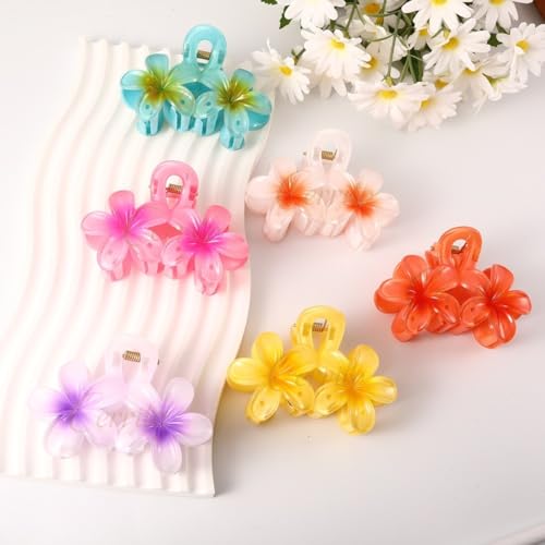 Image of Cerrito 6 Pcs Colorful Flower Hair Claw Clips for Women & Girls, Gradient Lily Design, Strong Hold, Lightweight, Cute & Stylish Hair Accessories for Daily Use, Travel, Gifting, Multicolor
